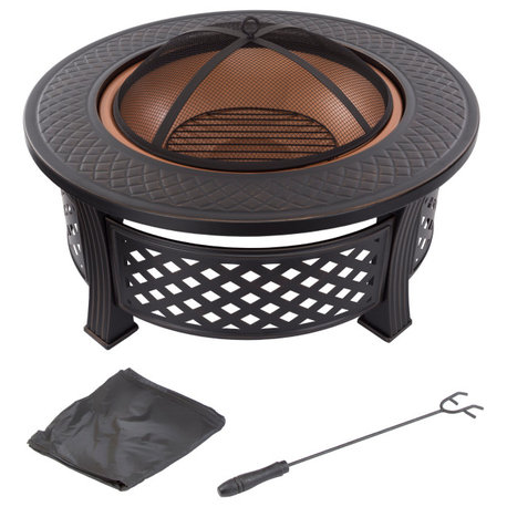 Pure Garden 32" Outdoor Round Metal Wood Burning Firepit/Fireplace, Bronze
