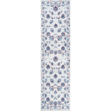 Modern Persian Moroccan Ivory/Blue/Red 2'x10' Runner Rug
