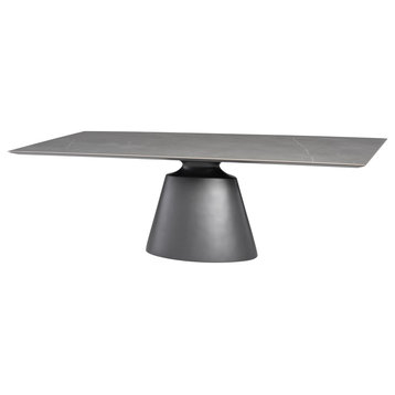 Taji Dining Table, Grey Ceramic/Titanium, 94", Rectangular