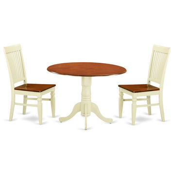 3-Piece Kitchen Table Set, A Dining Table, 2 Dining Chairs, Buttermilk/Cherry
