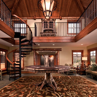 Новый формат декора квартиры: фойе в стиле рустика с бежевыми стенами и гранитным полом