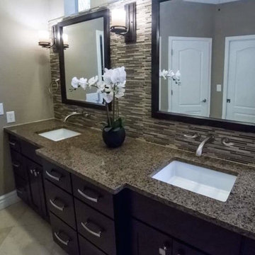 Kitchen & Bathroom Remodel with Dark Wood and Beige Granite