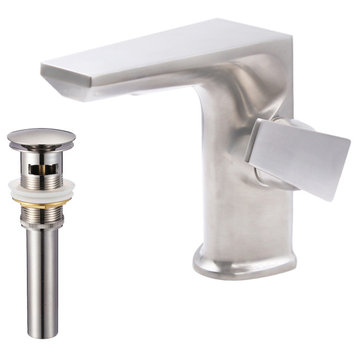 Miller Single Lever Contemporary Lavatory Bathroom Faucet with Overflow Drain, Brushed Nickel