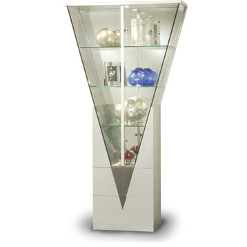 6625-CUR Triangular Curio Cabinet With Mirrored Interior