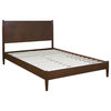 Mid Century Modern Platform Bed, Queen Size With Panel Headboard, Mahogany