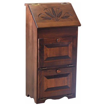 Amish Made Oak Vegetable Bin with Wheat Carving, Michael's Cherry Stain
