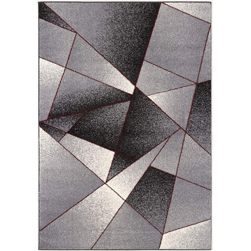 Rug Branch Modern Geometric Grey Red Red Indoor Area Rug - 8'x10'