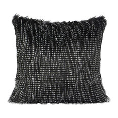 Black and White Two Tone Faux Fur Pillow, 22"x22", Down Feather
