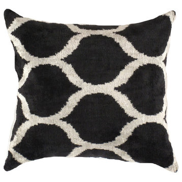 Ti 304 Black Designer Velvet Ikat Pillow 20''x20''