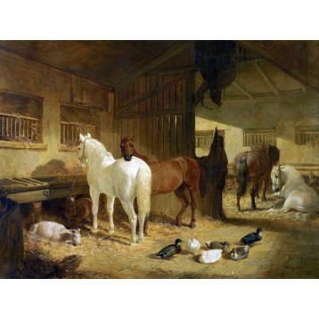 Tile Mural, Four Horses in A Barn By John Frederick Herring Ceramic, Glossy