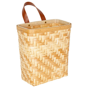 Stratton Home Decor Modern Farmhouse Woven Wall Basket With Faux Leather Handle