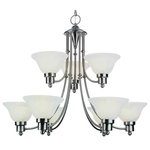 Trans Globe Lighting - Perkins 30" Chandelier - The Perkins 30" Chandelier illuminates any room it is placed in and provides an elegant look to the living space. The body of the chandelier stands out among decor with its bold and glamorous design.  A fashionable Brushed Nickel finish on the sleek frame combines flawlessly with beautiful Marbleized glass shades, making this nine-light, two-tiered, Perkins Collection chandelier sleek and sophisticated.  The striking design includes a decorative frame with knob accents and a matching chain for hanging.  The Perkins Collection offers a variety of other fixture types, making it easy to pair with other pieces for a custom and polished look.