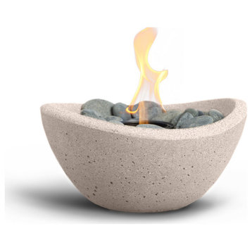 Wave Tabletop Fire Bowl With Can of Pure Gel Fuel, Stonecast Sand