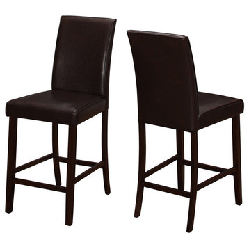 Dining Chair, Set Of 2, Upholstered, Kitchen, Pu Leather Look, Brown