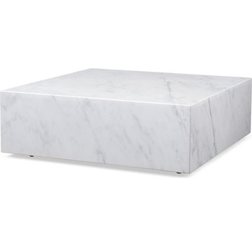 Cube Square Marble Coffee Table - White