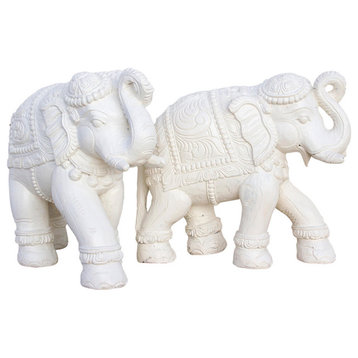 Set of 2, Painted White Elephant Statues