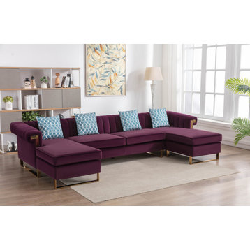Maddie Velvet 5-Seater Double Chaise Sectional Sofa, Purple