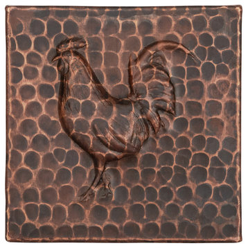 Premier Copper Products T4DBR 4" x 4" Hammered Copper Rooster Tile