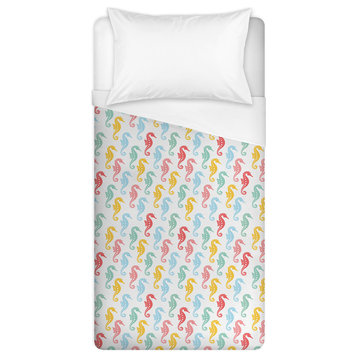 Colorful Seahorses Twin Brushed Poly Duvet Cover