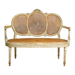 French Louis XVI Revival Painted and Caned Chairback Settee - Sofas