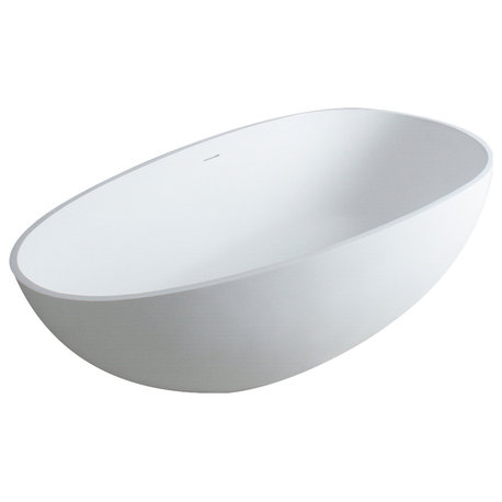 Vanity Art Solid Surface Resin Stone Freestanding Bathtub, Matte White, 67"x34"