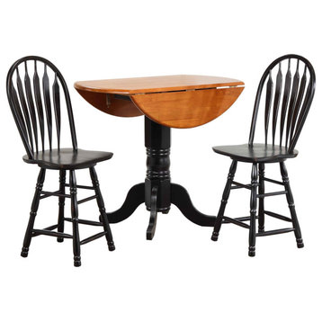Sunset Trading 3-Piece Drop Leaf Pub Table Set With 24" Swivel Barstools