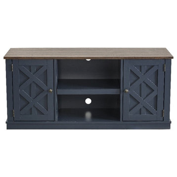 LIVILAND TV Stand for TV up to 60 in. w/ Storage Cabinet & Open Shelf -Navy Blue