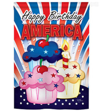 Fourth Of July American Cupcake 2-Sided Vertical Impression House Flag