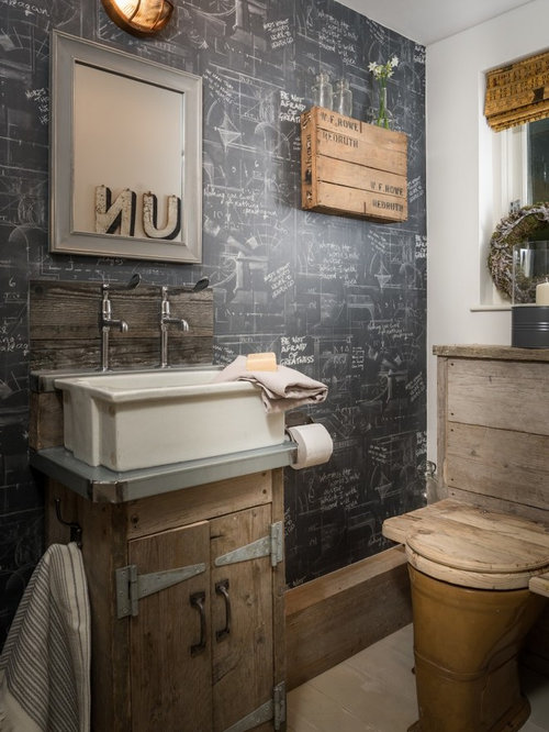 Bathroom Design Ideas, Renovations & Photos with Distressed and Painted Wood Flooring