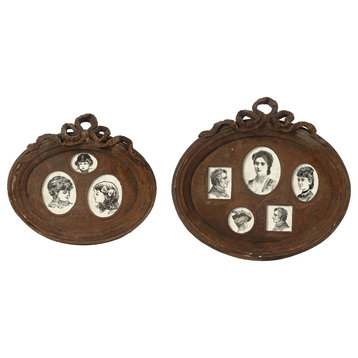 Traditional Style Rustic Photo Frame in Ceramic, Set of Two, Brown