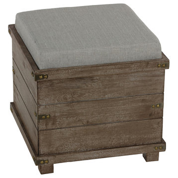 Cortesi Home Scusset Storage Chest Tray Ottoman in Fabric and Wood, Grey