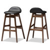 Bloom Walnut Wood Finishing 30" Bar Stools, Set of 2, Black Faux Leather