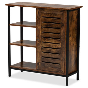 Modern and Contemporary Rustic Brown Finished Wood 1-Door Shoe Storage Cabinet
