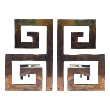 JOHN LYLE GREEK KEY "GATES" ANDIRONS