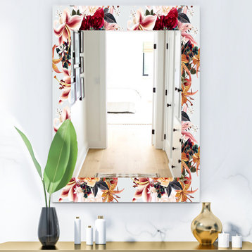 Designart Pink Blossom 12 Modern Frameless Vanity Mirror, 28x40