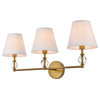 Bethany 3 Lights Bath Sconce In Brass With White Fabric Shade