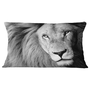 Lion Head in Gray Animal Throw Pillow, 12"x20"