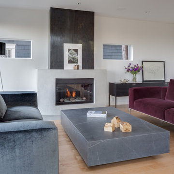 Modern Sleek Living Room - Steel Fireplace