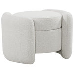 Meridian Furniture - Horizon Boucle Fabric Upholstered Ottoman, Cream - Kick back and relax in style with the Horizon ottoman from Meridian Furniture. Featuring elegant cream boucle fabric and a unique contemporary design, this ottoman will add a chic touch to any space in your home. Its seat width makes it the perfect size for resting your legs or provides your home with an additional seat for visitors. With its light weight, this ottoman can easily be moved, making it a versatile accent piece for any room.