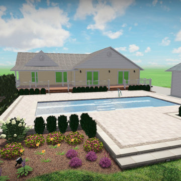 3D Design of Fiberglass Pool, Patio, & Landscape