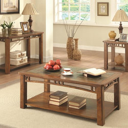 Coaster 703328 3Pcs Craftsman Brown Amber Occasional Set - Coffee Table Sets