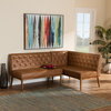 Riordan Tan Faux Leather Brown Finished Wood 2-Piece Dining Nook Banquette Set