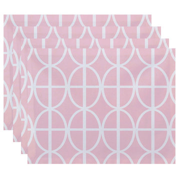 18"x14" Ovals and Stripes Geometric Print Placemats, Set of 4, Pink