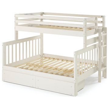 My Bed Now Acadia Twin-over-Full 2-Drawer Wood Bunk Bed w/ Ladder in Mist Cream