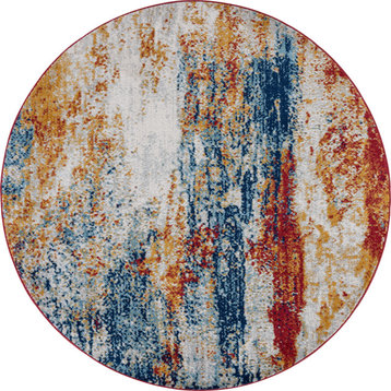 Flint Contemporary Abstract Multi-color Round Area Rug, 8' Round