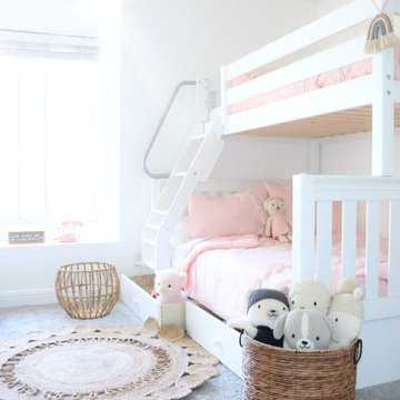 White Twin over Full Bunk Bed with Angled Ladder and Storage