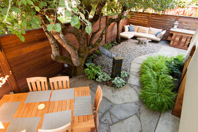 Inspiration for a small asian backyard garden in Portland with natural stone pavers.