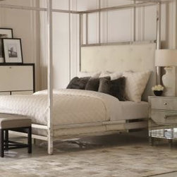 Polished Stainless Steel Canopy Bed with Leather Headboard - Canopy Beds