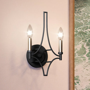 Luxury Mediterranean Wall Sconce, Charcoal & Satin Brass and Nickel, UEX2072