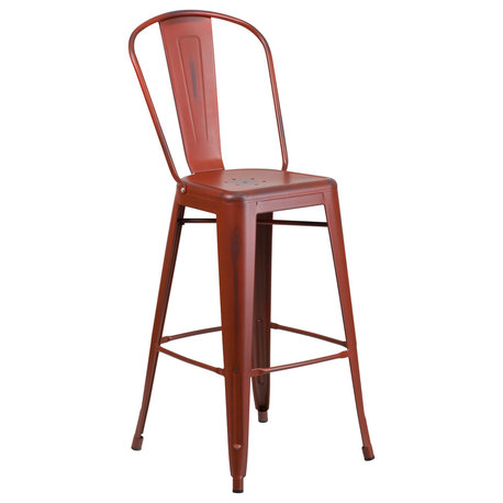 Flash Furniture Commercial 30" Distressed Kelly Red Barstool - ET-3534-30-RD-GG